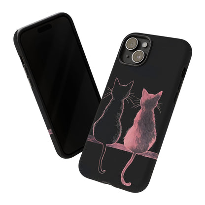 Cute Pink Cats Tough Phone Case – Protective iPhone Cover with Kittens Silhouette