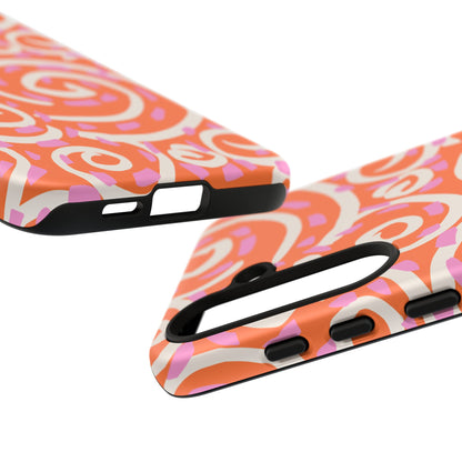 Spiral Swirl Tough Phone Case – Bright Orange & Pink Abstract Protection