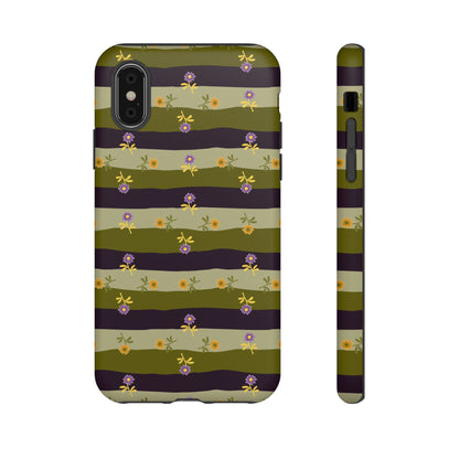 Floral Stripe Tough Phone Case — Olive & Plum Protective Cover