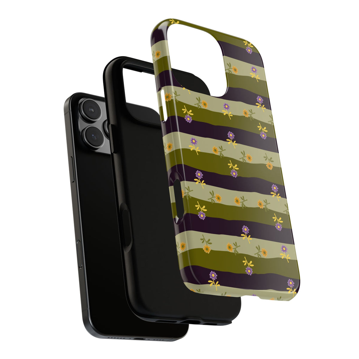 Floral Stripe Tough Phone Case — Olive & Plum Protective Cover