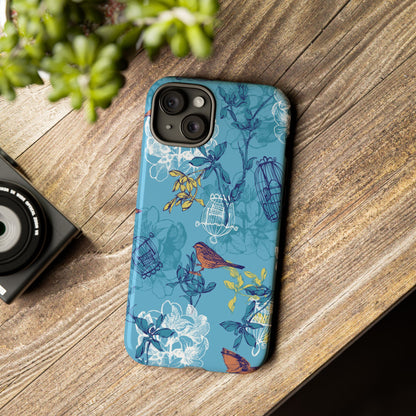 Floral Bird Tough Phone Case — Blue Birdcage Pattern