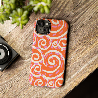 Spiral Swirl Tough Phone Case – Bright Orange & Pink Abstract Protection
