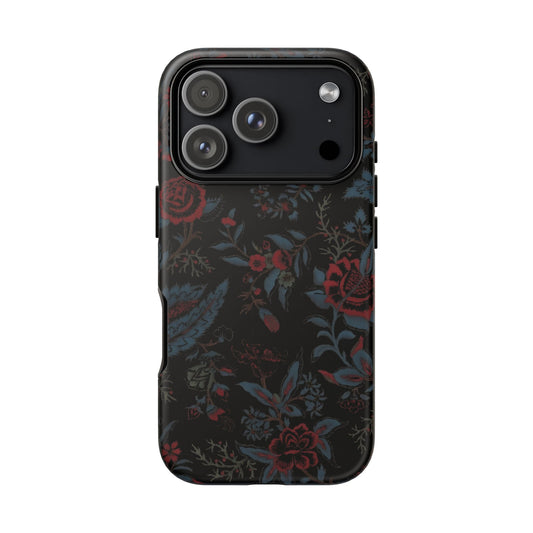 Floral Noir Tough Phone Case — Dark Rose Protective Cover
