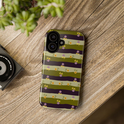 Floral Stripe Tough Phone Case — Olive & Plum Protective Cover