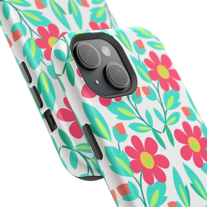 Floral Magnetic Impact-Resistant Phone Case — Pink & Teal Flower Pattern