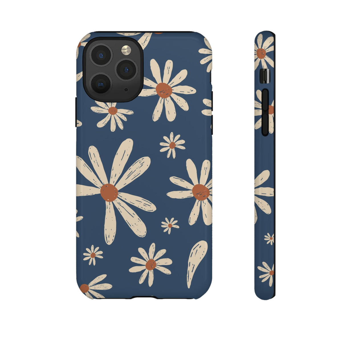 Daisy Pattern Tough Phone Case – Navy Floral Protective Cover