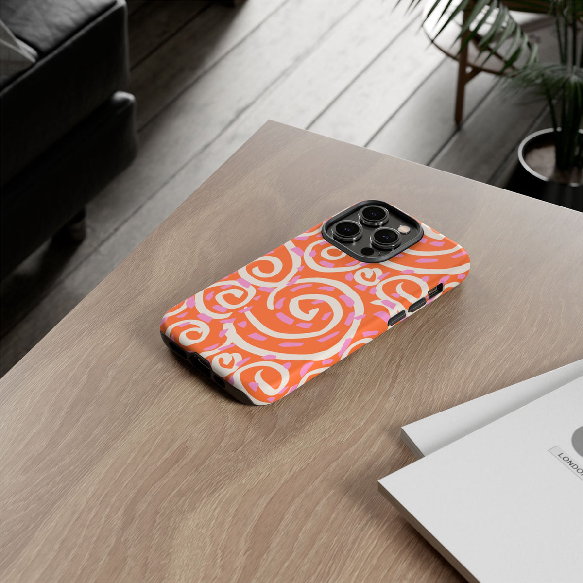 Spiral Swirl Tough Phone Case – Bright Orange & Pink Abstract Protection