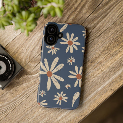 Daisy Pattern Tough Phone Case – Navy Floral Protective Cover