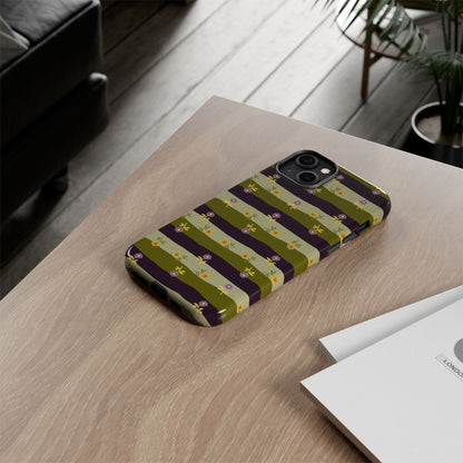 Floral Stripe Tough Phone Case — Olive & Plum Protective Cover