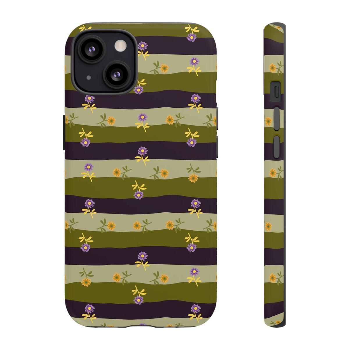 Floral Stripe Tough Phone Case — Olive & Plum Protective Cover