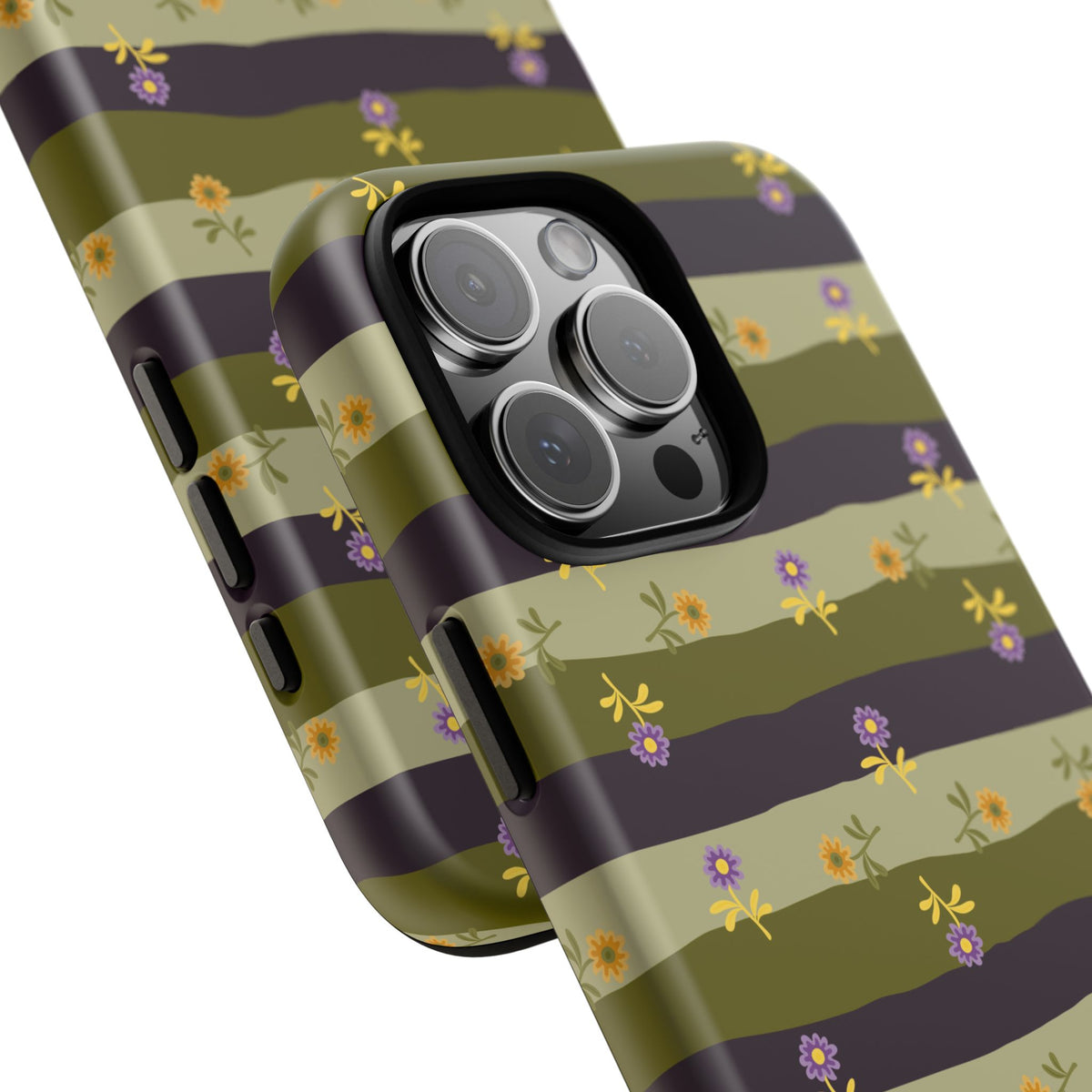 Floral Stripe Tough Phone Case — Olive & Plum Protective Cover