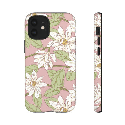 Floral Magnolia Tough Phone Case — Pink Botanical Protective Case