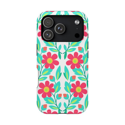 Floral Magnetic Impact-Resistant Phone Case — Pink & Teal Flower Pattern