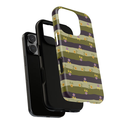 Floral Stripe Tough Phone Case — Olive & Plum Protective Cover