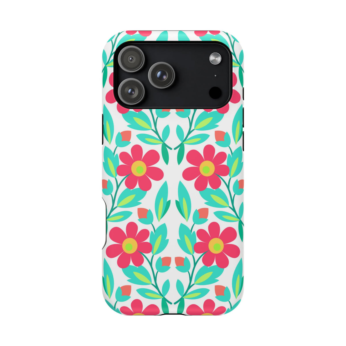 Floral Magnetic Impact-Resistant Phone Case — Pink & Teal Flower Pattern