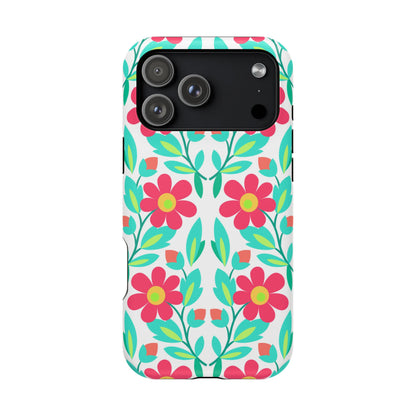 Floral Magnetic Impact-Resistant Phone Case — Pink & Teal Flower Pattern