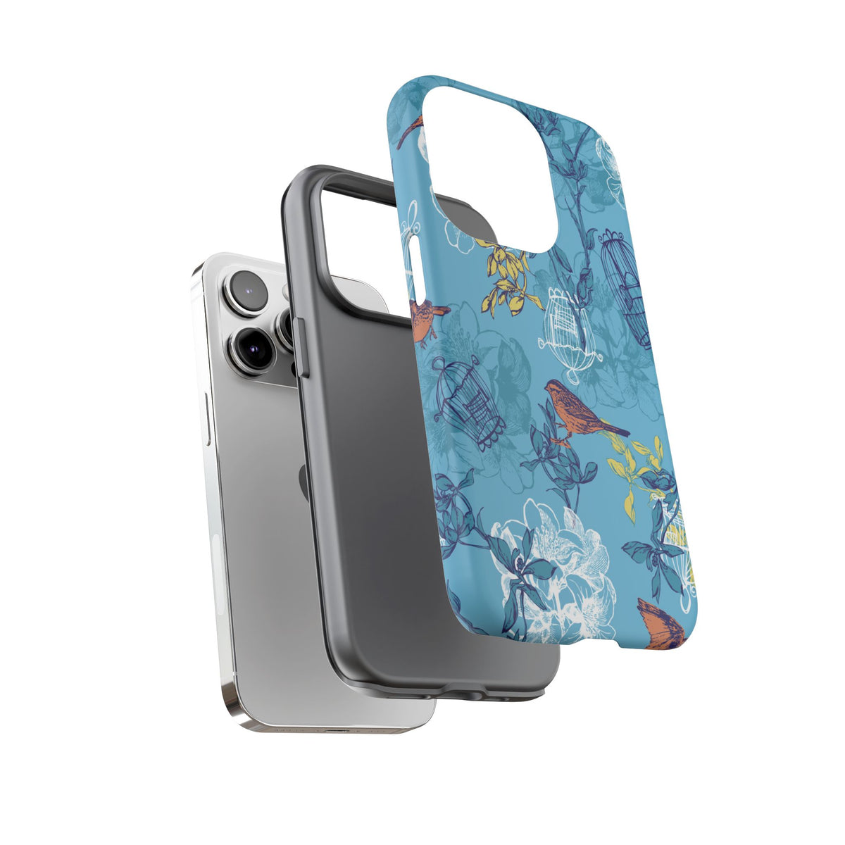 Floral Bird Tough Phone Case — Blue Birdcage Pattern