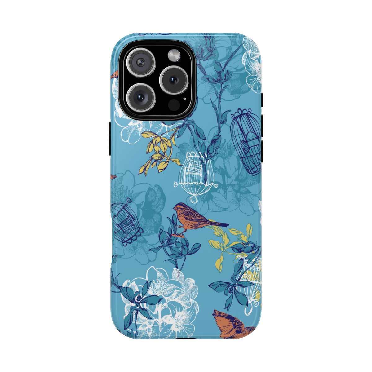 Floral Bird Tough Phone Case — Blue Birdcage Pattern