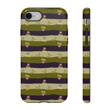 Floral Stripe Tough Phone Case — Olive & Plum Protective Cover