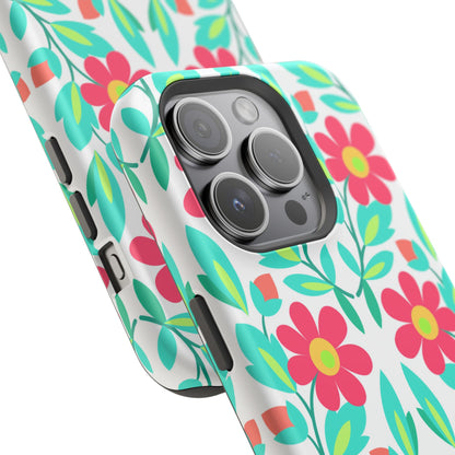 Floral Magnetic Impact-Resistant Phone Case — Pink & Teal Flower Pattern