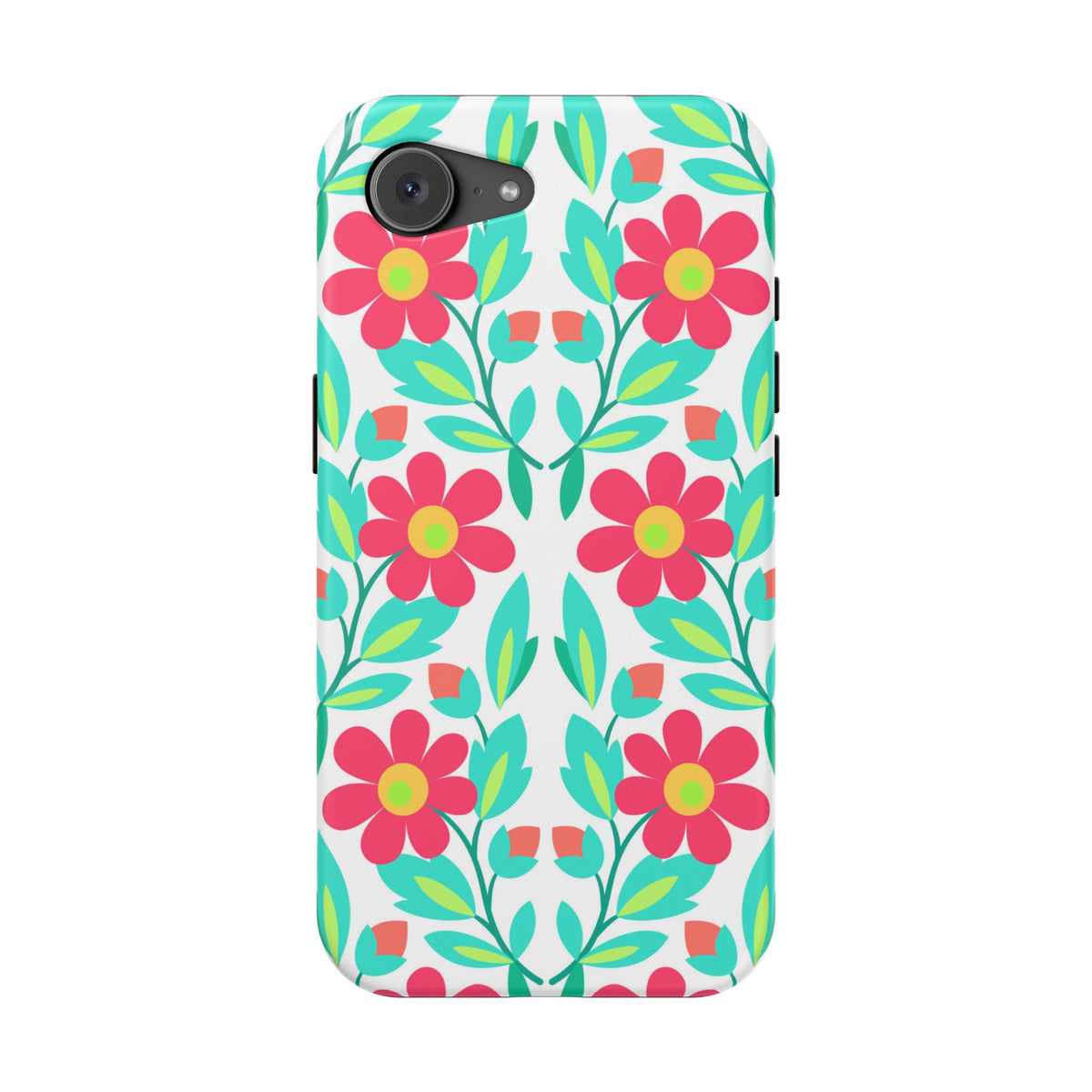 Floral Magnetic Impact-Resistant Phone Case — Pink & Teal Flower Pattern