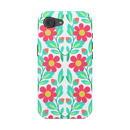 Floral Magnetic Impact-Resistant Phone Case — Pink & Teal Flower Pattern