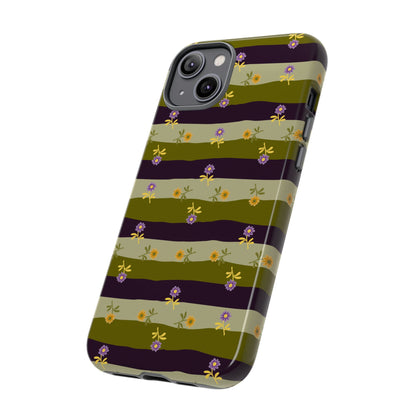 Floral Stripe Tough Phone Case — Olive & Plum Protective Cover