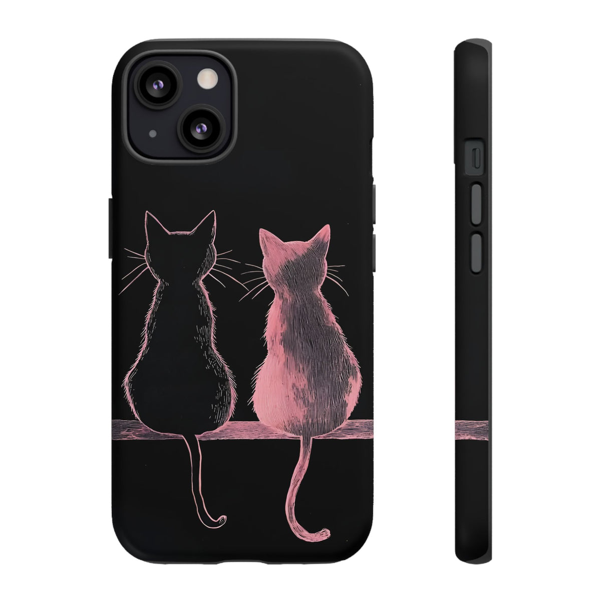 Cute Pink Cats Tough Phone Case – Protective iPhone Cover with Kittens Silhouette