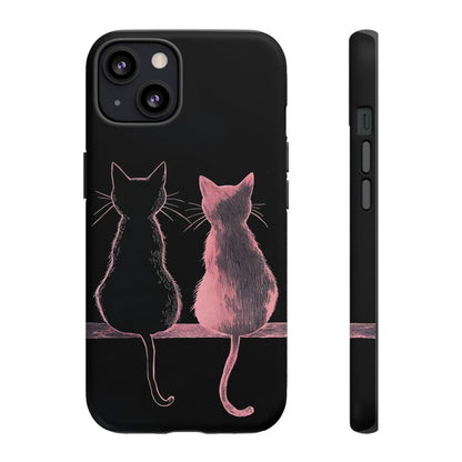 Cute Pink Cats Tough Phone Case – Protective iPhone Cover with Kittens Silhouette