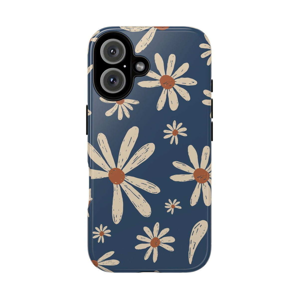 Daisy Pattern Tough Phone Case – Navy Floral Protective Cover
