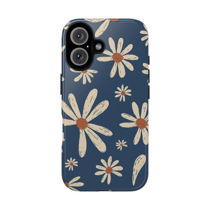 Daisy Pattern Tough Phone Case – Navy Floral Protective Cover