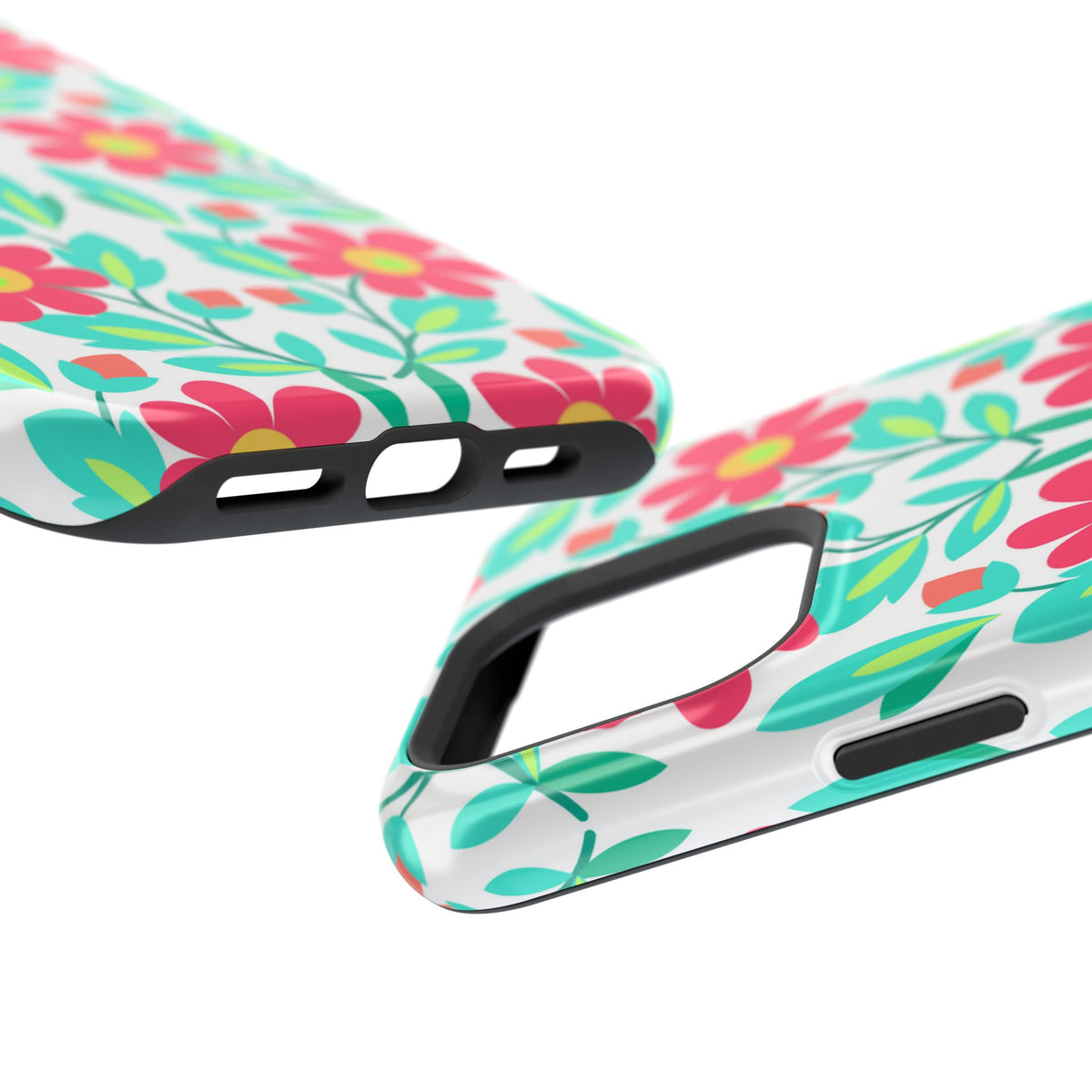 Floral Magnetic Impact-Resistant Phone Case — Pink & Teal Flower Pattern