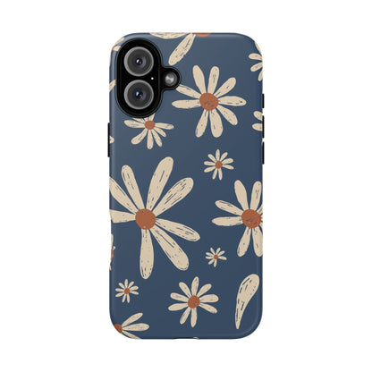 Daisy Pattern Tough Phone Case – Navy Floral Protective Cover