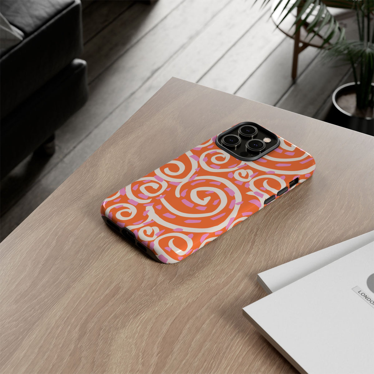 Spiral Swirl Tough Phone Case – Bright Orange & Pink Abstract Protection
