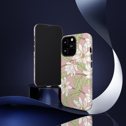 Floral Magnolia Tough Phone Case — Pink Botanical Protective Case