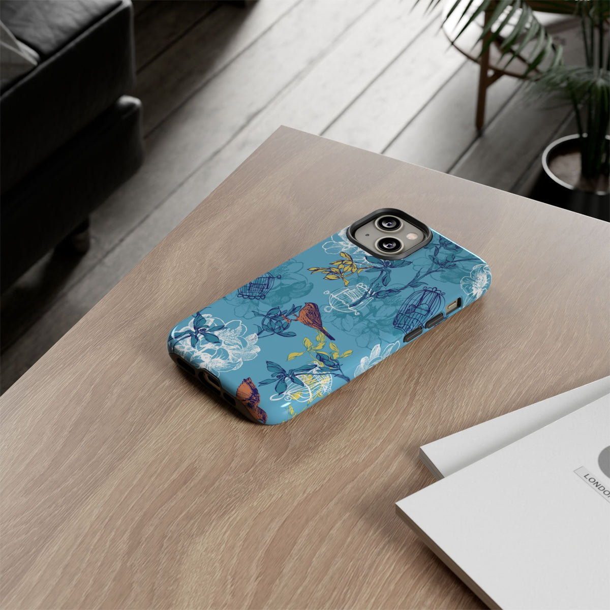 Floral Bird Tough Phone Case — Blue Birdcage Pattern