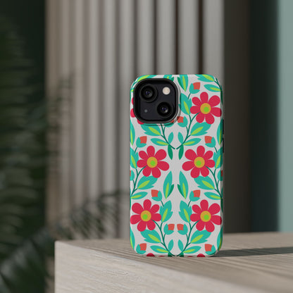 Floral Magnetic Impact-Resistant Phone Case — Pink & Teal Flower Pattern