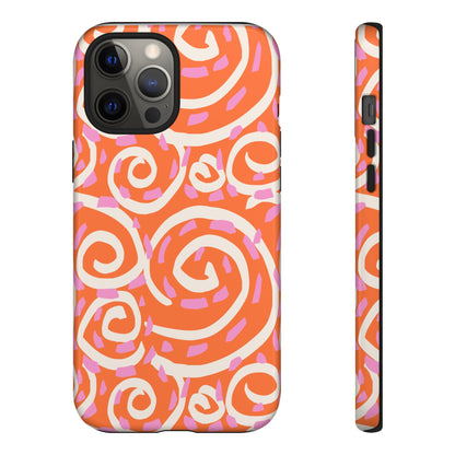 Spiral Swirl Tough Phone Case – Bright Orange & Pink Abstract Protection