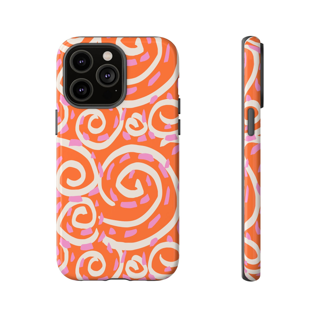 Spiral Swirl Tough Phone Case – Bright Orange & Pink Abstract Protection