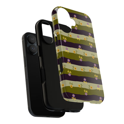 Floral Stripe Tough Phone Case — Olive & Plum Protective Cover