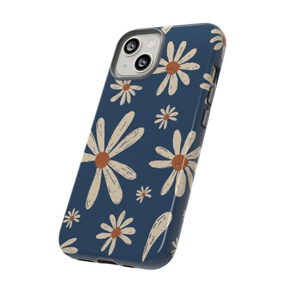 Daisy Pattern Tough Phone Case – Navy Floral Protective Cover