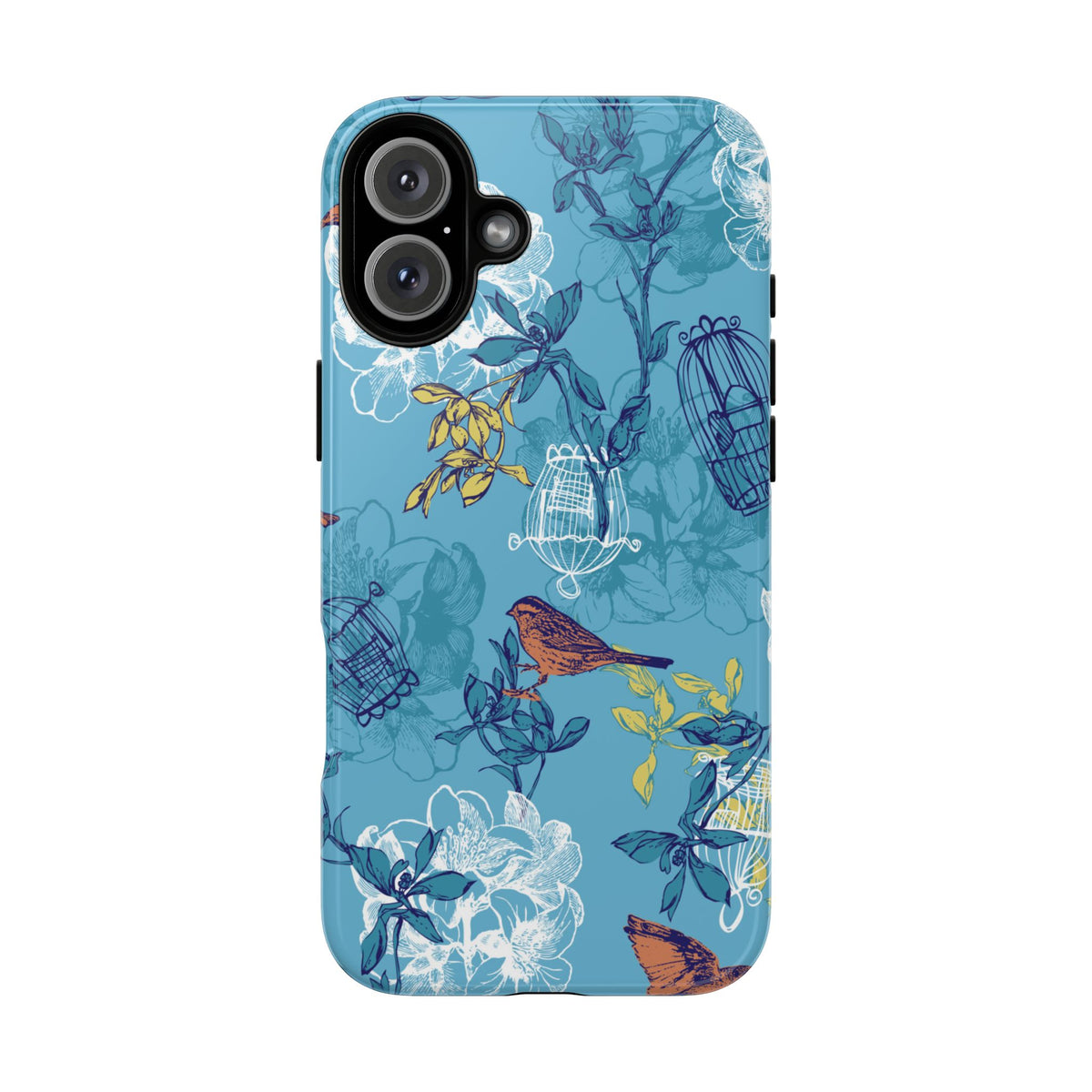 Floral Bird Tough Phone Case — Blue Birdcage Pattern