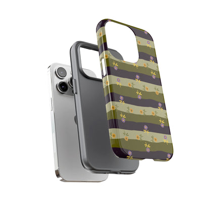 Floral Stripe Tough Phone Case — Olive & Plum Protective Cover
