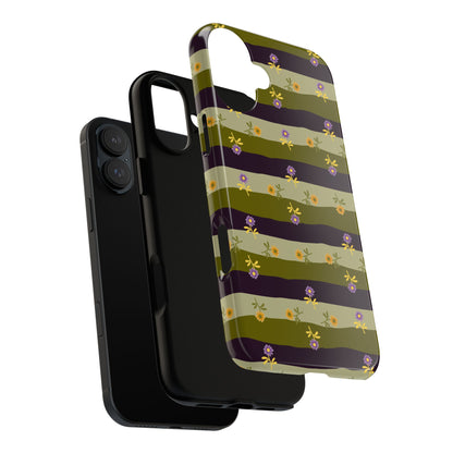 Floral Stripe Tough Phone Case — Olive & Plum Protective Cover