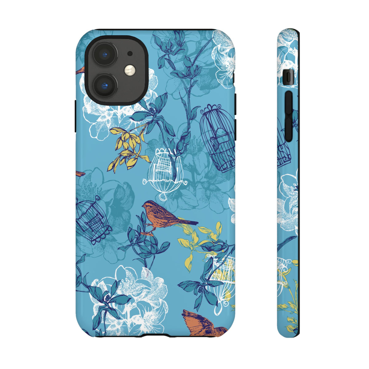 Floral Bird Tough Phone Case — Blue Birdcage Pattern