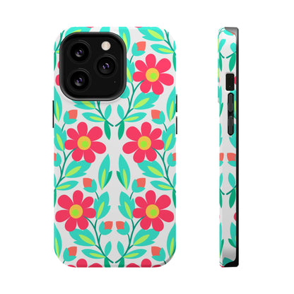 Floral Magnetic Impact-Resistant Phone Case — Pink & Teal Flower Pattern