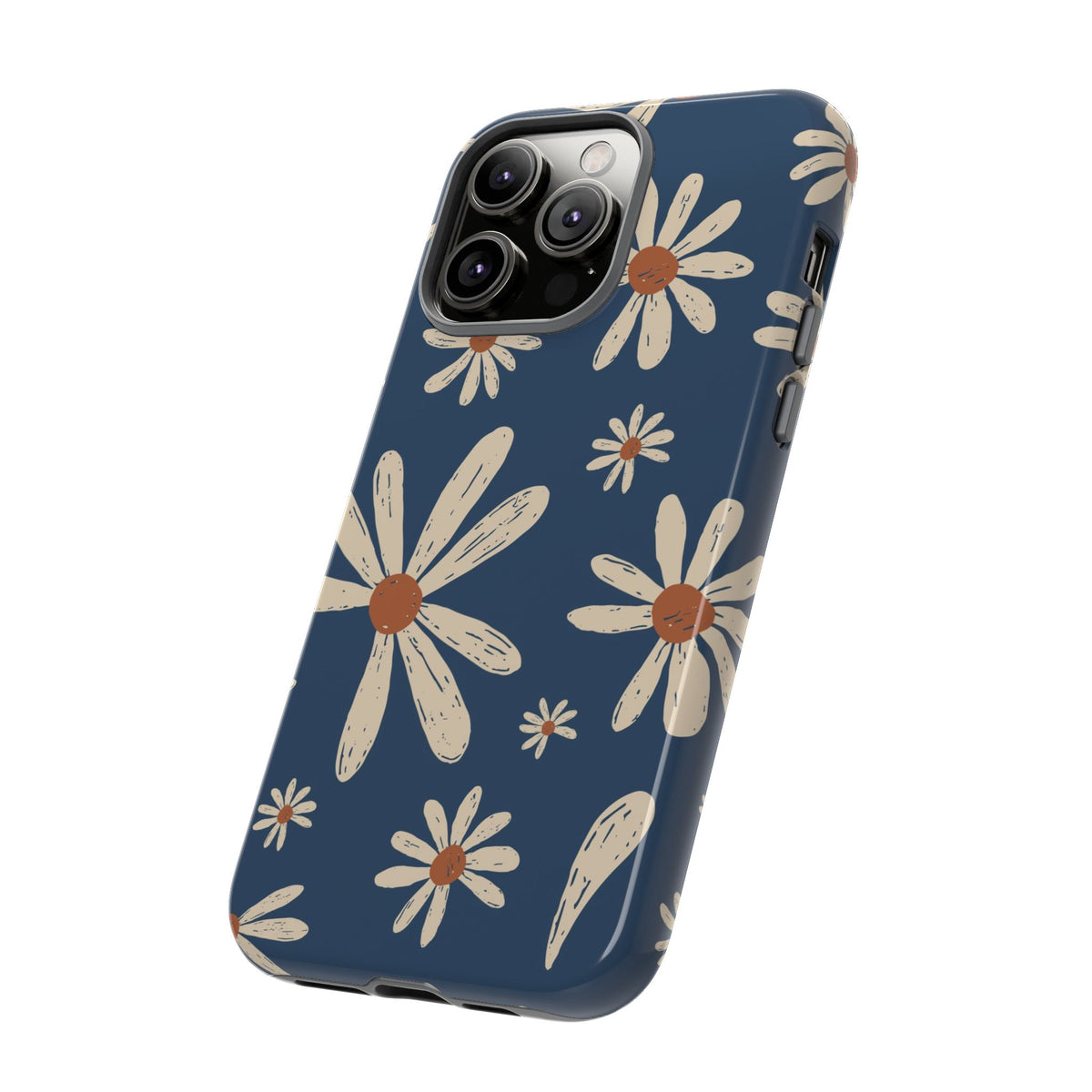 Daisy Pattern Tough Phone Case – Navy Floral Protective Cover