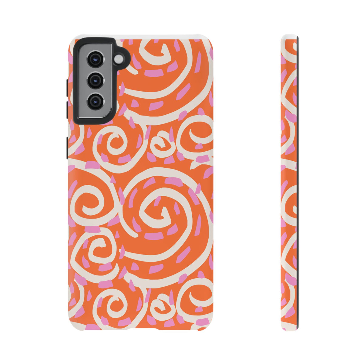Spiral Swirl Tough Phone Case – Bright Orange & Pink Abstract Protection