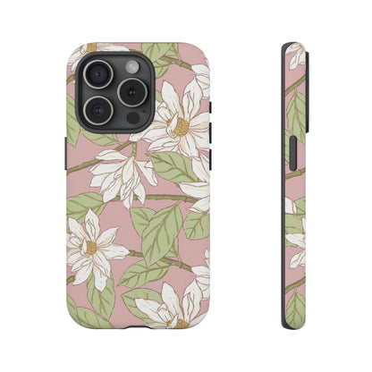 Floral Magnolia Tough Phone Case — Pink Botanical Protective Case