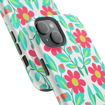 Floral Magnetic Impact-Resistant Phone Case — Pink & Teal Flower Pattern